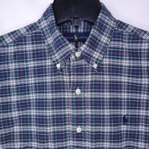 Ralph Lauren Shirt Mens Medium Tartan Plaid Green, Blue, Red Cotton